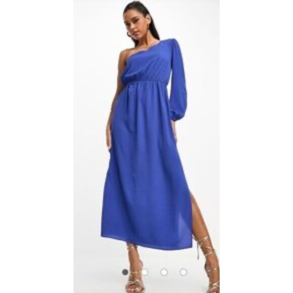 ASOS DESIGN one shoulder cut out midi dress in blue Size 6 - Picture 1 of 8